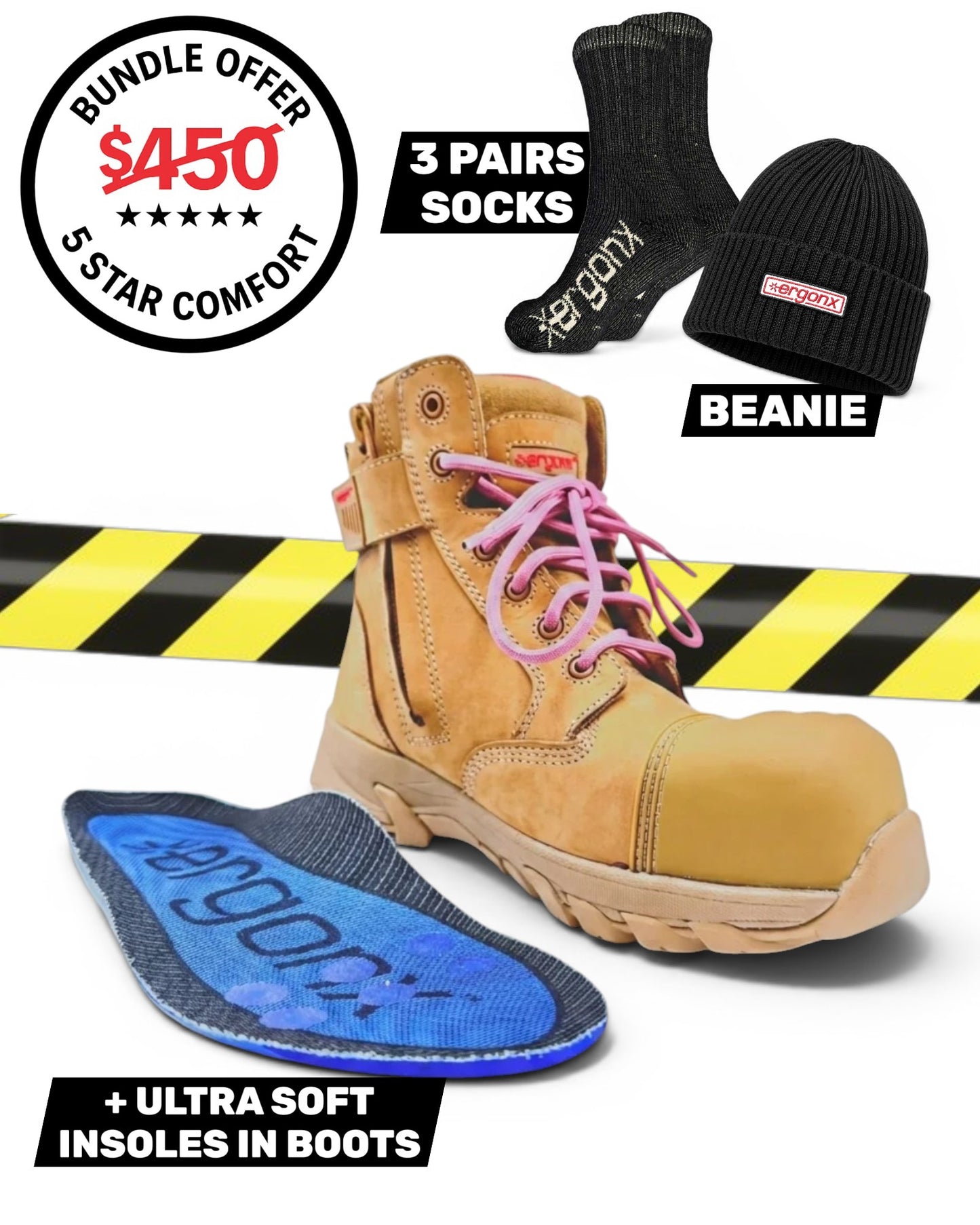 Comfort Bundle - Womens All Tan + 3 pairs socks + Beanie