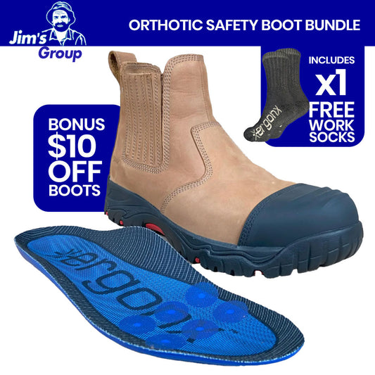 Jims Group - Ergonx Tan Slip On Safety Boots + Socks Bundle
