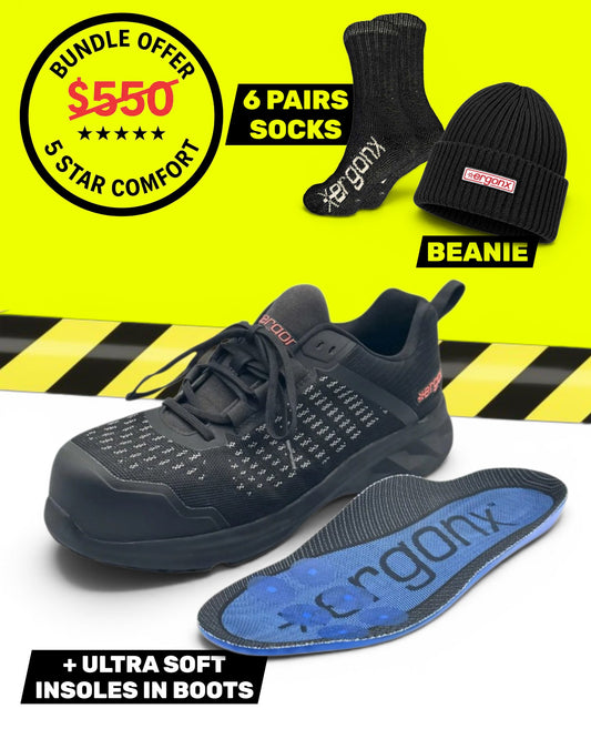 Work Week Bundle - Black Safety Shoes + 6 Pairs of Socks