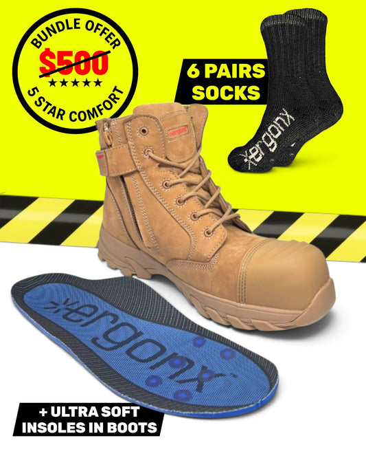 Work Week Bundle - All Tan Lace Up + 6 Pairs of Socks