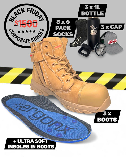 Corporate Bundle - 3 x All Tan Boots, Socks, Bottle & Cap Packs