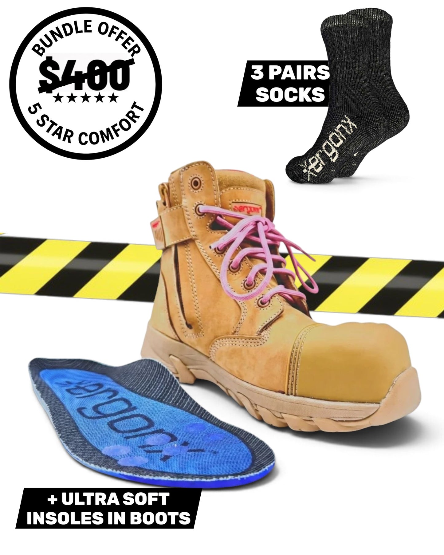 Comfort Bundle - Women's All Tan Lace Up + 3 Pairs of Socks