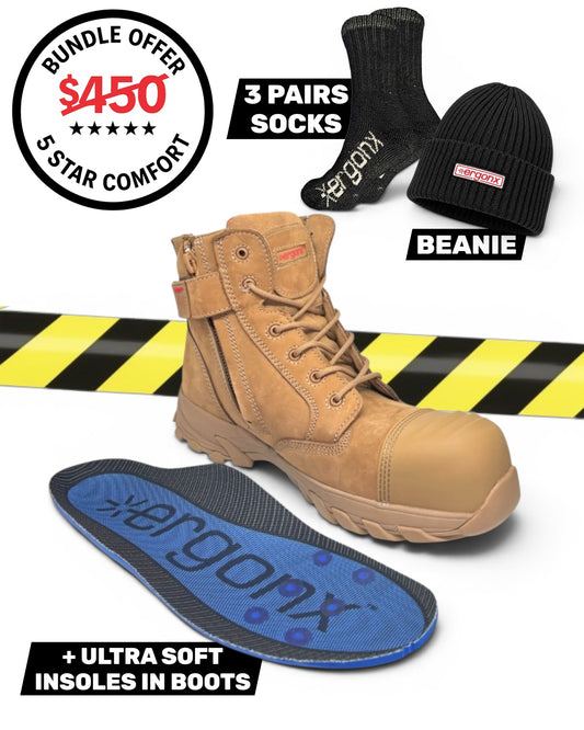 Comfort Bundle - All Tan Lace Up + 3 pairs socks + Beanie
