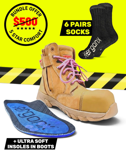 Work Week Bundle - Women's All Tan Lace Up + 6 Pairs of Socks