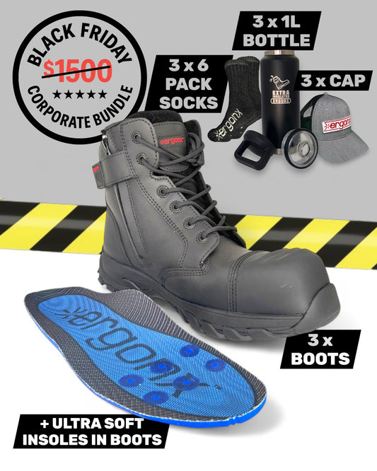 Corporate Bundle - 3 x Black Boots, Socks, Bottle & Cap Packs