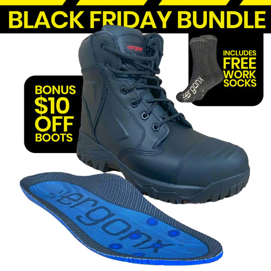 Ergonx Black Lace Up Safety Boots + Socks Bundle