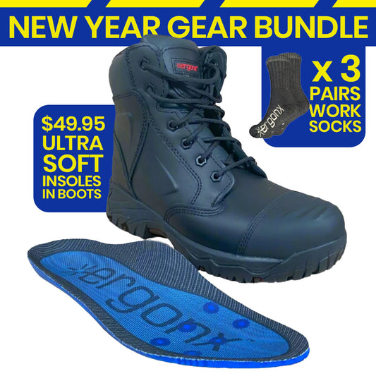 Ergonx Black Lace Up Safety Boots + Socks Bundle