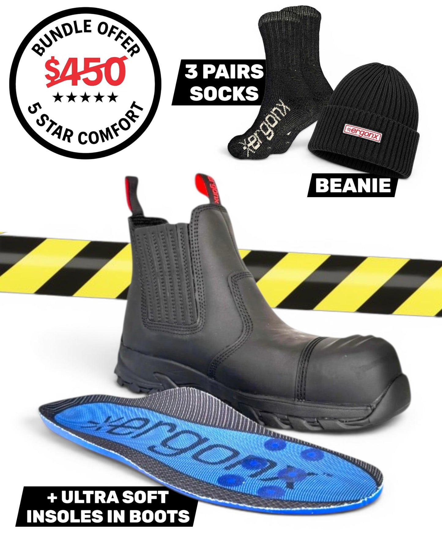 Comfort Bundle - Black Slip On + 3 pairs socks + Beanie