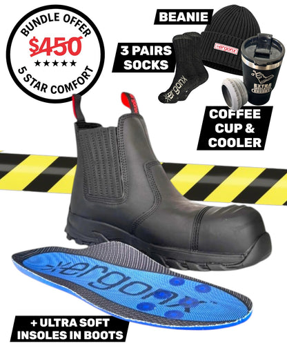 Comfort Bundle - Black Slip On + 3 pairs socks + Beanie + Coffee Cup & Cooler