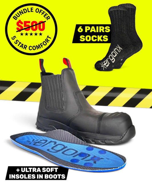 Ergonx Black Slip On Safety Boots + 6 Socks