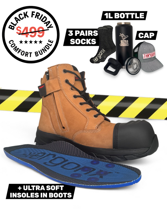 Comfort Bundle - Tan & Black Cap Lace Up + 3 pairs socks + 1L Bottle & Cap