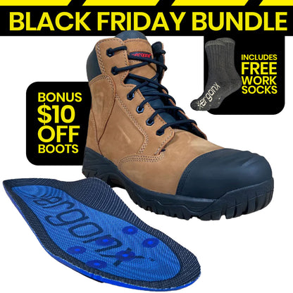 Ergonx Tan Lace Up Safety Boots + Socks Bundle