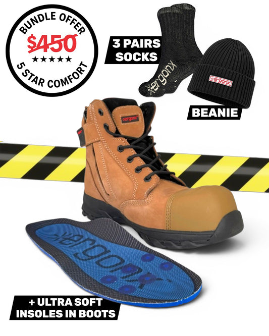 Comfort Bundle - Tan Toe Lace Up + 3 pairs socks + Beanie