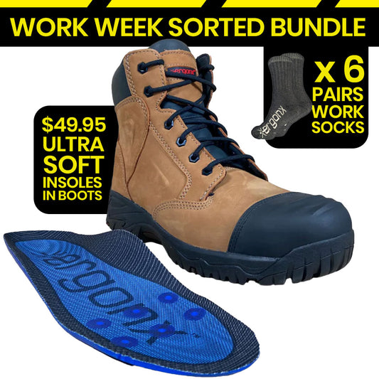 Ergonx Tan Lace Up Safety Boots + Socks Bundle