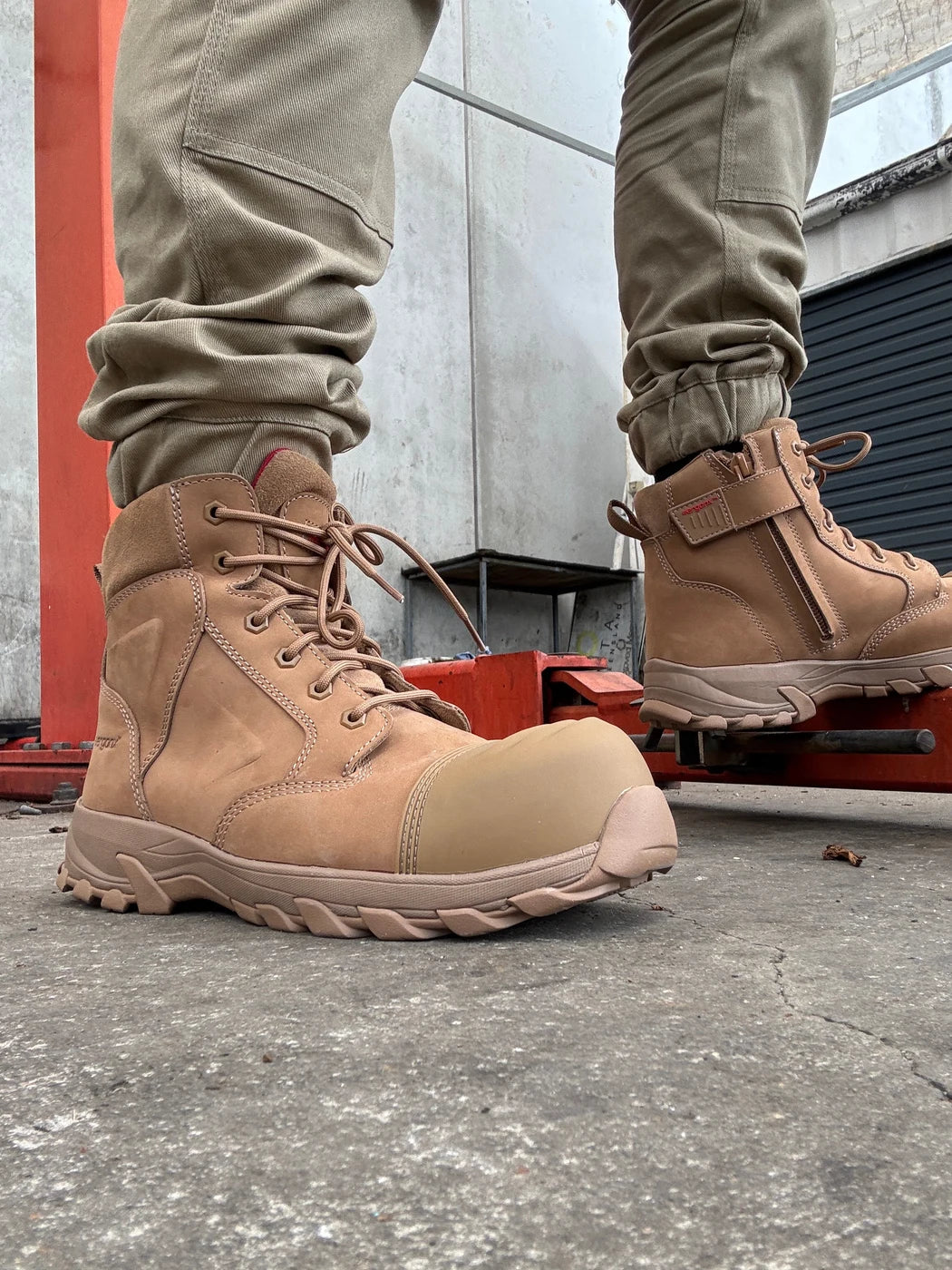 Helium All Tan boots on concrete at an Australian construction site